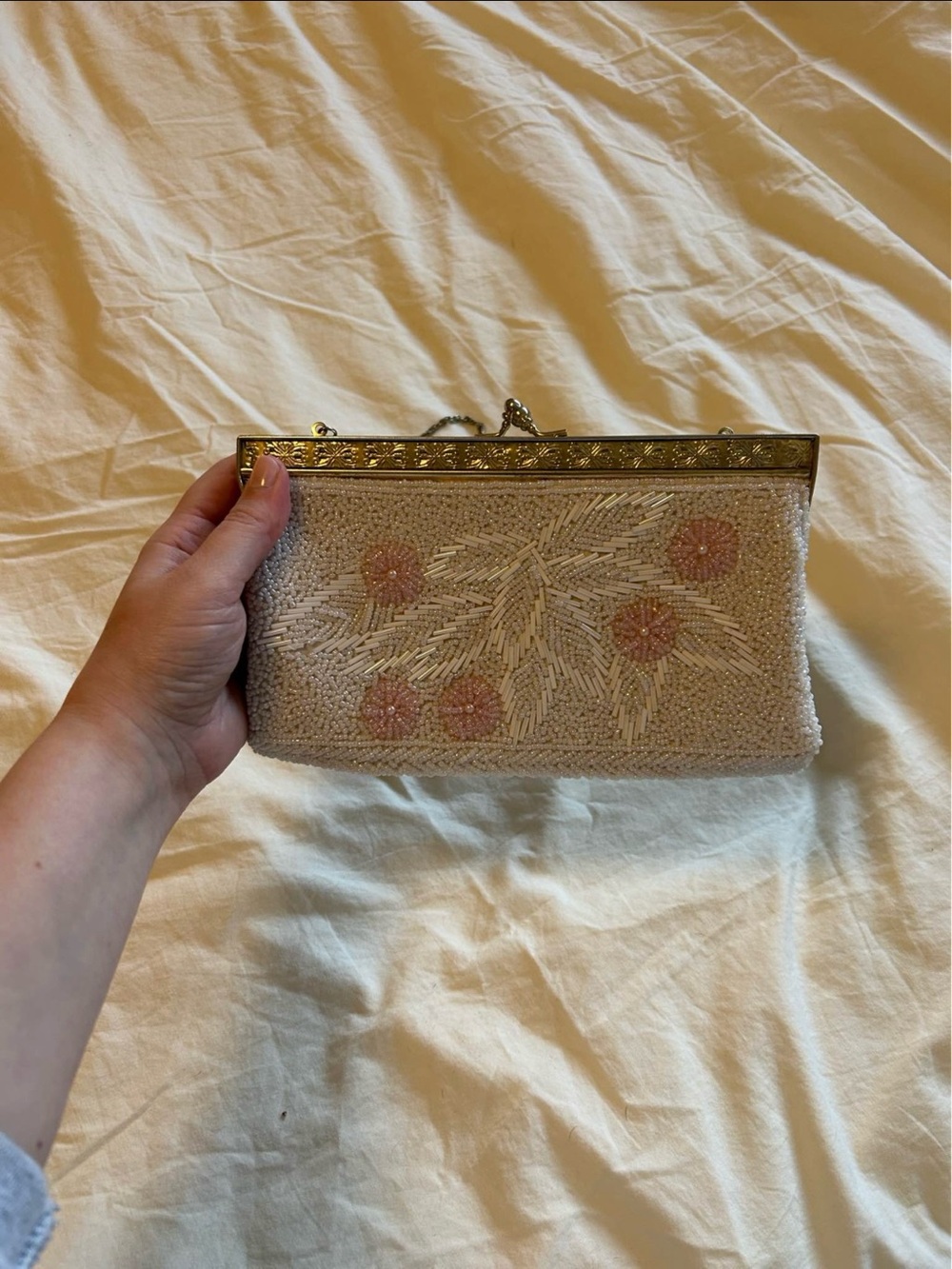 RESERVED FOR ANGELA - Beaded White Evening Clutch with Pink Accents - Picture 4 of 4